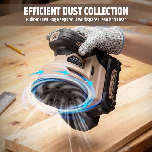 5" Cordless Random Orbital Sander(with Battery & Charger), Brushless 6-Speed 6000–12000 RPM, Palm Orbital Sander for Sanding, Includes Dust Bag & 12PCS Sandpapers