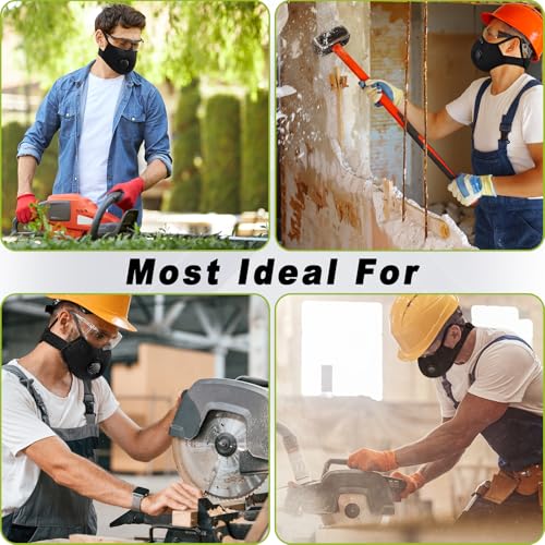 BASE CAMP M Plus Dust Face Mask with Extra 6 Activated Carbon Filters for Woodworking Construction Mowing Cycling (3) - style: Adjustable