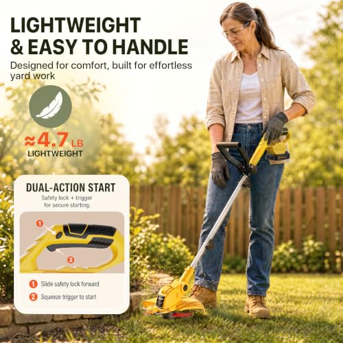 ALSO GO 21V Cordless String Trimmer,2.5Ah Battery Powered with Fast Charger - color: Yellow