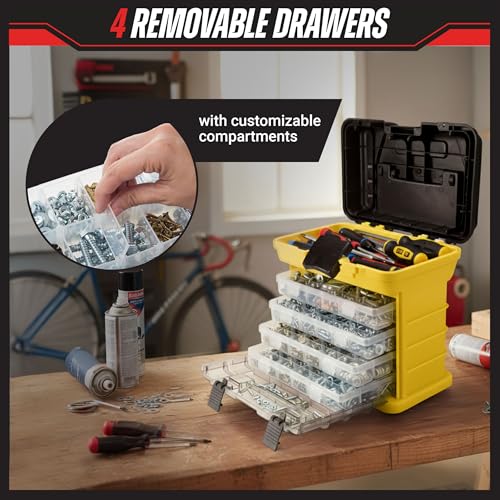 Stalwart Portable Tool Box Small Parts Organizer, Yellow - color: Yellow