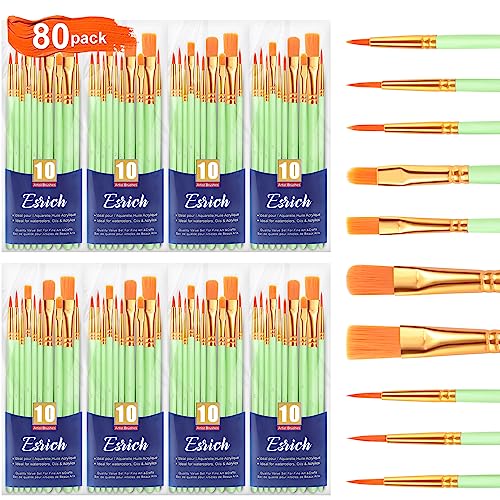 ESRICH 80PCS Paint Brushes, Paint Brush for Acrylic Painting - color: Green, size: 80