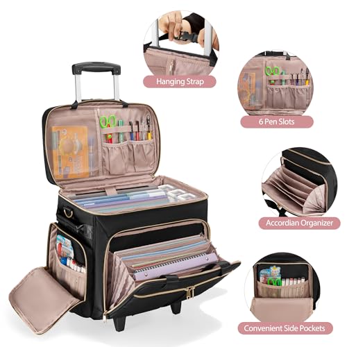 Rolling Teacher Bag with Wheels, Teacher Tote Bag Fits 15.6" Laptop - color: Black