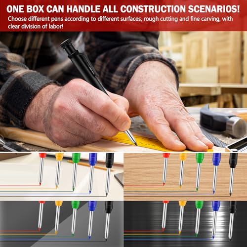 MotiMind 22 Pack Mechanical Carpenter Pencil Set with 78 Pencil Refills and Sharpener, Mechanical Pencils, Deep Hole Long-nib Marker Pens for Architect Heavy Duty Construction Pencils for Woodworking
