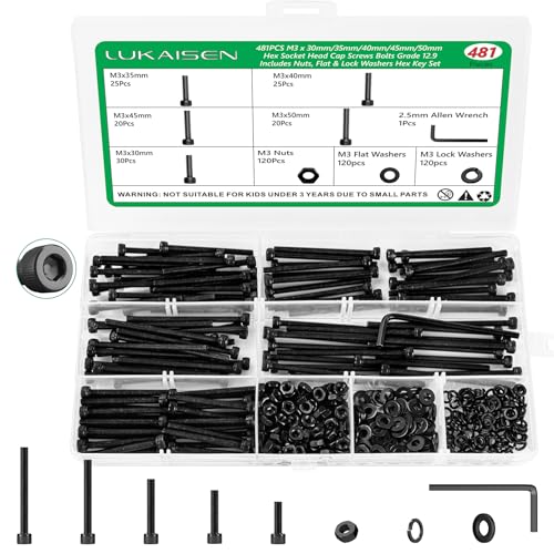 481PCS M3 Screw Assortment Kit, 12.9 Alloy Steel Hex Socket Cap Bolts - size: M3 481pcs 3