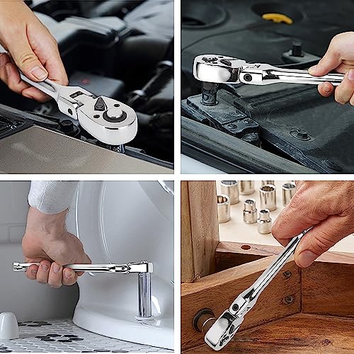 PRIDE&CRAFT 3pc Flex Head Ratchet Wrench Set, 1/4", 3/8", 1/2" Drive, 72-Tooth, Socket Wrench Quick Release Reversible Design, Chrome Alloy Made, EVA Organizer - style: 3pc Flex Head