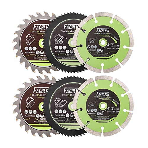 4-1/2" Circular Saw Blades Set,6pcs HSS/TCT/Diamond Saw Blades,3/8 inch Arbor