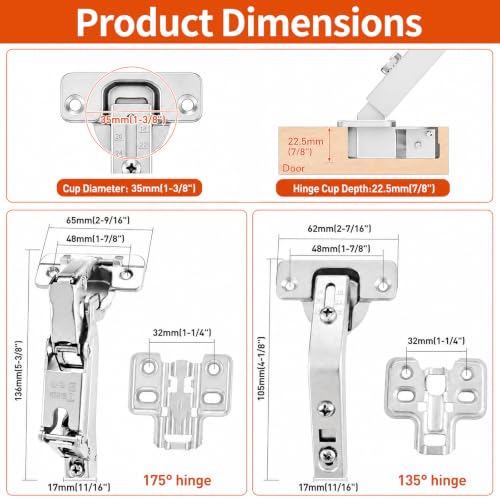 TamBee Complete Lazy Susan Hinge Kit, 2 Pair 175 & 135 Degree Hinge - size: 135° + 175°Full Overlay