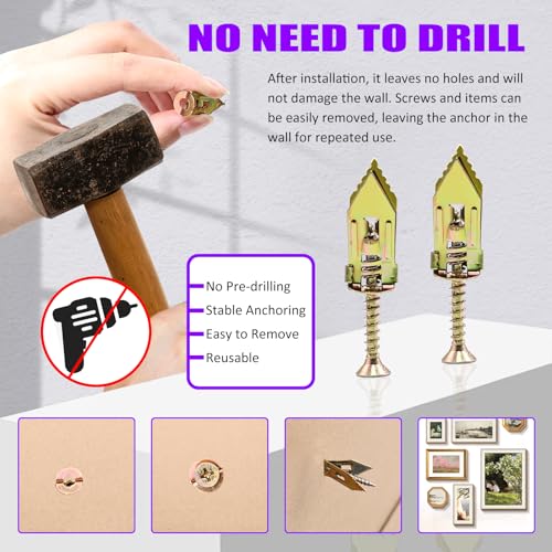 60 Pcs Self Drilling Drywall Anchors Kit, 3 Sizes, No Drill, Holds Up to 50 lbs, for Gypsum Wallboard, Drywall, Wall Lights, Picture Frames, Curtains, Clocks