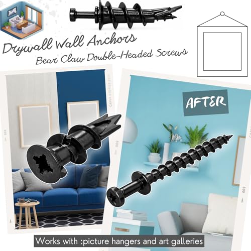 30Pc Self Drilling Black Drywall Anchor and Double Headed Hanger Screws Kit - size: #8 - 15B