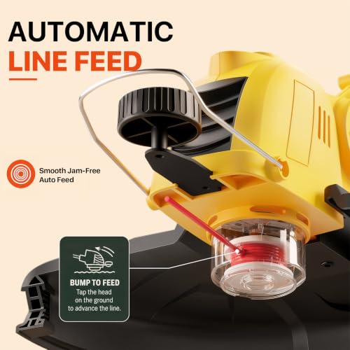 ALSO GO 21V Cordless Weed Wacker,12 Inch String Trimmer with Auto Line Feed - color: Pale Yellow