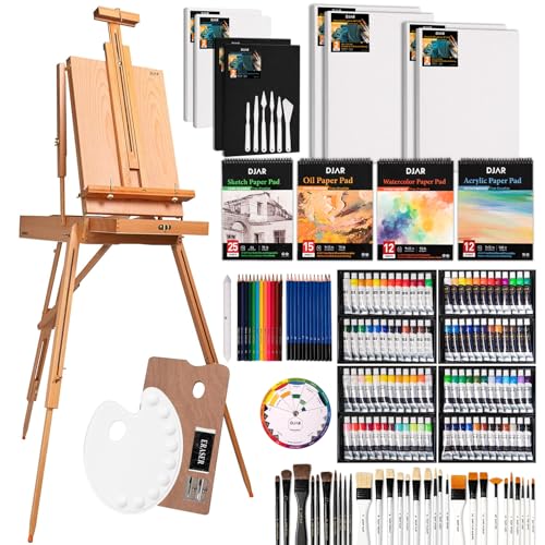 DJAR 169-Piece Wooden French Easel Art Painting Kit for Adults