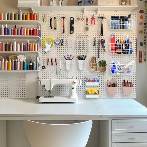 Pegboard Organizer Set 42Pack Peg Board Baskets Hooks Bins Cups(White Pink) - color: White & Pink
