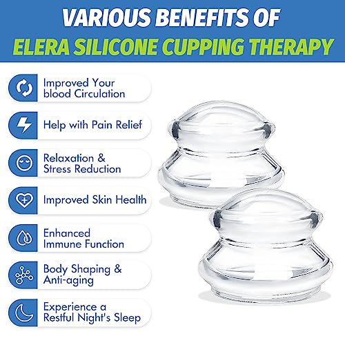 ELERA Silicone Cupping Therapy XL Size Sets, Professionally Chinese Massage Cups Tools, Silicone Cup for Joint Pain Relief, Massage Body (XL*2 Cups) - style: 2 Cups (XL size)