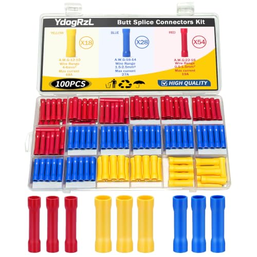 100PCS Butt Splice Connectors Kit Electrical Crimp Terminal Connector Kits - color: 100pcs-(22-10)