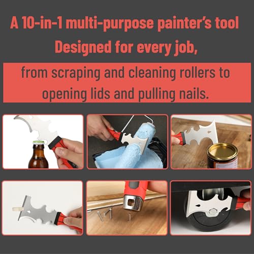 Bates- Putty Knife Set, 4 Pack, Stainless Steel, 4" 5" 6" & 10 in 1 Multi Purpose Painters Tool, Soft Grip Handle, Hammer End, Spackle Knife, Metal Paint Scraper Tool, Wall Scraper