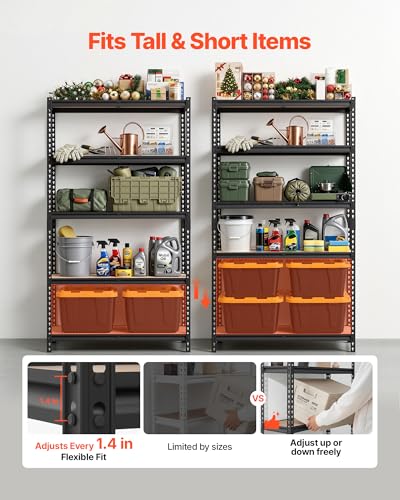 VEVOR Storage Shelves, 5-Tier Adjustable, 2500 lbs Capacity, Heavy Duty Garage Storage Shelving Unit, Metal Utility Rack Shelf, for Garage Warehouse Basement Kitchen, 40.35" W x 20.35" D x 71.38" H - size: 20" D x 40" W x 72" H