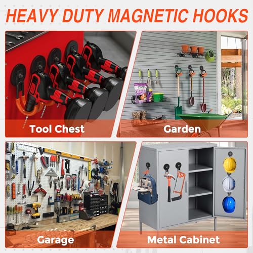 3 PCS Magnetic Garage Storage Hooks, Strong Magnetic Hooks Heavy Duty, Large Magnet Hooks for Hanging Heavy Duty Garage Tools and Garden Tools - color: 2.6in Magnet-3 Pack-Orange