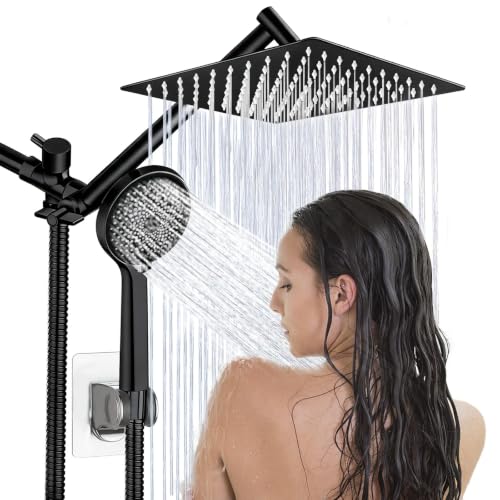 Shower Head, 8" High Pressure Rainfall Shower Head with Handheld Dual Spray - color: Black02, size: 8 Inch