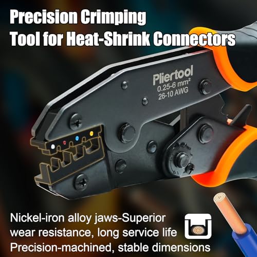 Crimping Tool for Heat Shrink Connectors-AWG 26-10, Ratcheting Wire Terminal Crimper Crimping Pliers Available for Insulated Nylon Connectors and Wire Terminal