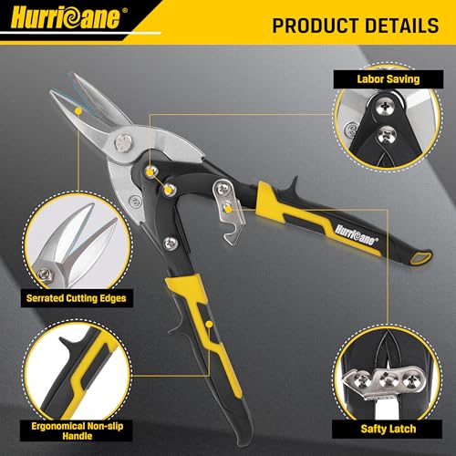 HURRICANE 10 Inch Aviation Tin Snips, Cr-Mo Aviation Snips for Cutting Metal Sheet, Heavy Duty Sheet Metal Cutter Shear, Straight Cut, High Leverage Aviation Snip, Up to 40% Labor Saving - size: 10 Inch High Leverage: Straight Cut