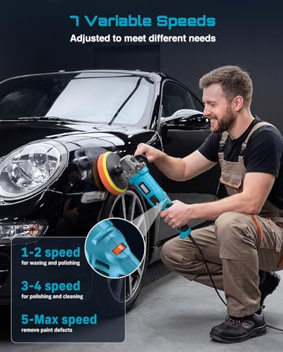 SEESII Car Buffer Polisher 1600W 7 Inch/6 Inch Rotary Buffer Polisher Waxer | 7 Variable Speed 1000-3600 RPM Dual Action Polisher with Detachable Handles for DIY Detailers, Auto Detailing Hobbyists