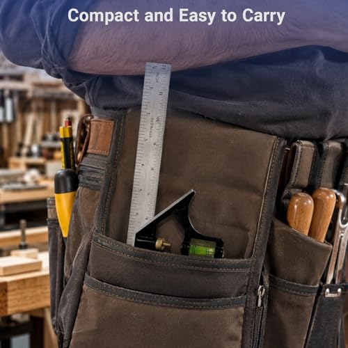 12 Inch Combination Square, Adjustable Carpenter Square with Stainless Steel Ruler and Aluminum Head, Metric and Inch Scale, Bubble Level and Scriber, 90 and 45 Degree Combo Layout Tool - size: 12-Inch