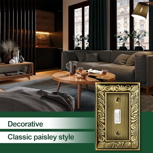 6 Pack Antique Brass Decorative Single Toggle Light Switch Cover Plate - size: 1 Gang Single Toggle