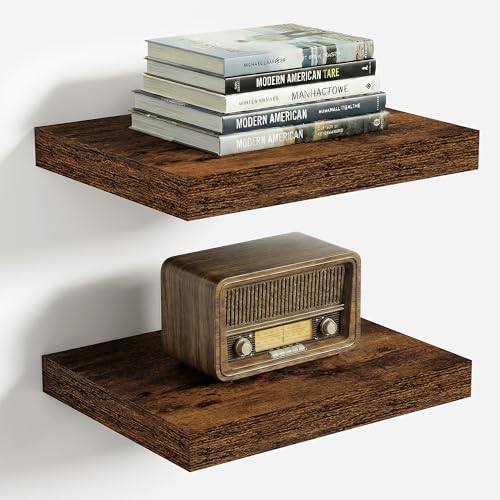Vivelove 10x10 Inches Floating Shelves Wall Mounted Set of 2, Rustic Brown - color: Rustic Brown, size: 10.2”wx10.2”dx1.5”h
