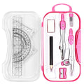 Unjoo Geometry Set 10 Pcs Student Supplies, Protractor and Compass (Pink） - color: Red