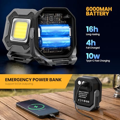 2-Pack 1200LM Magnetic Rechargeable LED Work Light for Car Camp - color: Gray