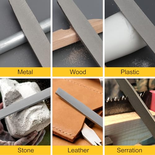 8“ Flat Hand Metal File, 10pcs, length 12”, Ergonomic Rubberized Handle, Uniform Teeth, Strength High Carbon Steel, Perfect for Long Time Use for Trimming, Sharping Metal, Stone, Wood, etc.