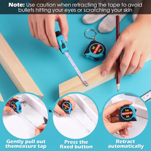 Kanayu 50 Pcs Pcs Mini Measuring Tape with Keychain, 3 ft, Aqua Blue - color: Aqua Blue, size: 3 ft