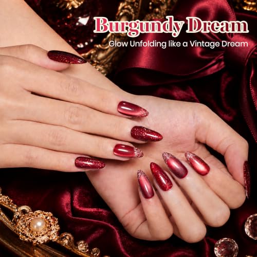Beetles Red Gel Nail Polish Set, Jelly Glitter Cat Eye Solid Color | 20 Colors Shimmer Magnetic Nail Gel Kit with Base Coat Top Coat Matte Top Coat, LED UV Light Cure Soak Off Nail Art Manicure - color: A-Mixed Finishes | Burgundy Dream