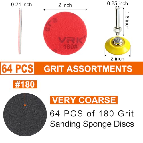 64 PCS 2 Inch Sanding Disc,Hook and Loop Sanding Pads 180 Grit - style: 180 Grit 64PCS