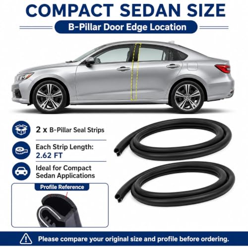 2pcs 2.62ft B-Pillar Car Door Seal Strip Automotive Weather - size: 2.62ft
