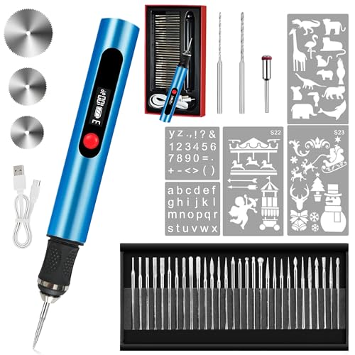 Engraving Pen,Lightweight Kit,35 Bits,3 Speed,Beginner-friendly Craft Tool - color: Blue