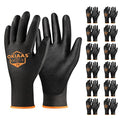 OKIAAS PU Coated Work Gloves Men, Ultra Grip & Lightweight, 12 Pairs Bulk - color: Black (12 Pairs), size: Large