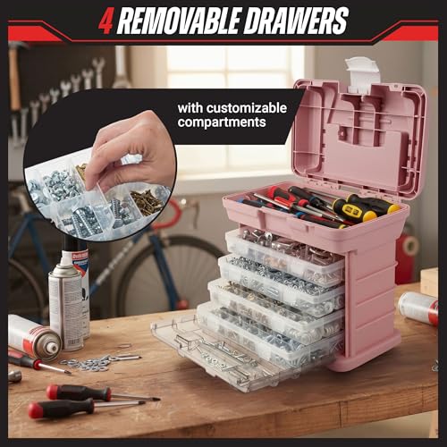Stalwart Portable Tool Box for Women or Men, Pink