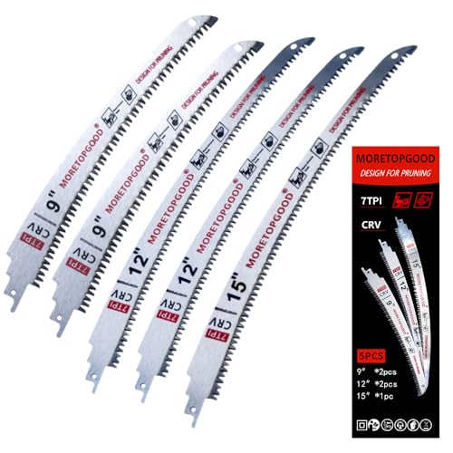 9"/12"/15" Arc Edge Reciprocating Saw Blade, 7TPI Japanese Teeth with Curved Edge Wood Pruning Saw Blades for Tree Trimming, Wood Cutting (5 Pack) - size: 9+12+15 Inch
