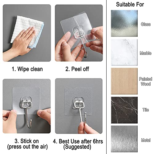 15 pack Large Adhesive Wall Hooks, Damage-Free Waterproof Rustproof 33Ib Max Heavy Duty Hanging Clear Seamless Sticky Utility Hooks, Towel Coat Hangers for Home, Kitchen, Bathroom (Round Head) - color: 01 Large Hook