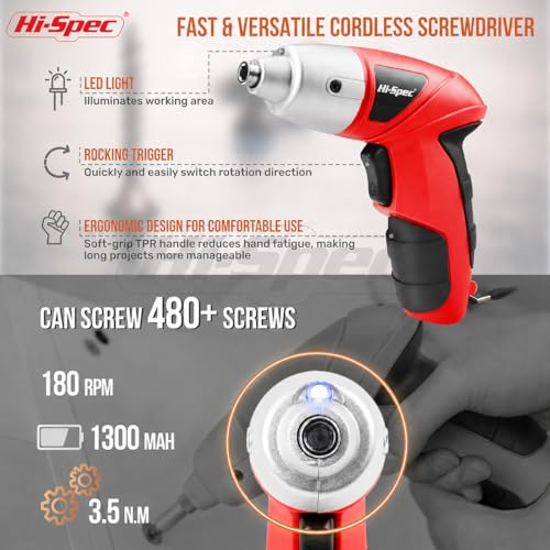 Hi-Spec 3.6V USB Small Power Screwdriver & Home DIY Tool Kit with Case, Red - color: Light Red