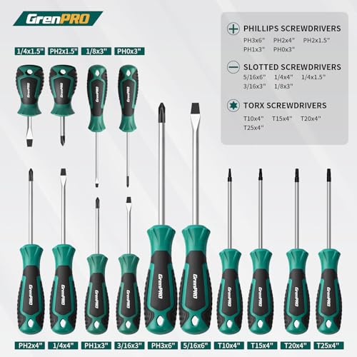 GRENPRO Screwdriver Set Precision 90pcs, S2 Alloy Steel Small Screwdriver Set, Torx Screwdriver Sets with Sturdy Tool Box, Includes Slotted Phillips Torx Tool Kit - color: Black & Green