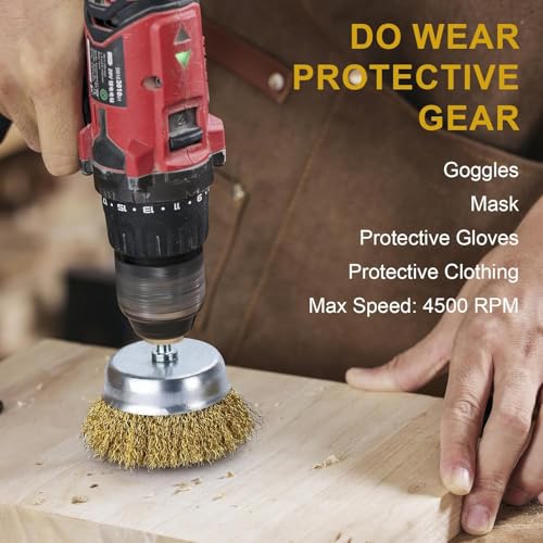 Brass Wire Brush for Drill Rust Removal, Wire Wheel for Drill, Cup Brush and End Brush Set, Wire Brush Drills Attachments, 1/4" Drill Shank, Carbon Steel Bristles (Brass Wire Brush, 28)