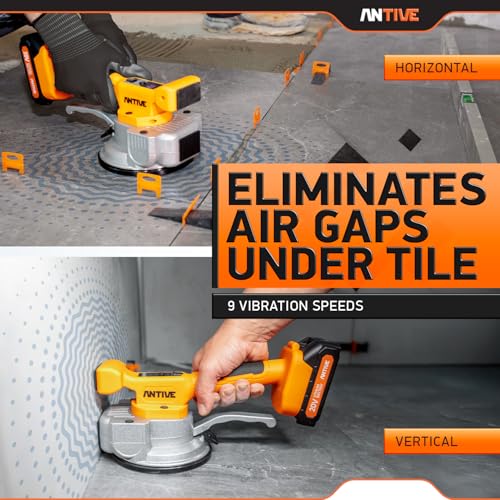 Tile Vibration Tool ProSet, Tile Vibrator and 8" Cup, 2 Batteries 9 Speeds | For 8-48" Tiles | 110 lb Vibrating tool, 330 lb Vacuum Cup Hold, Digital Display with 9 Speeds, 2 batteries, and Hard Cases - color: Orange Light