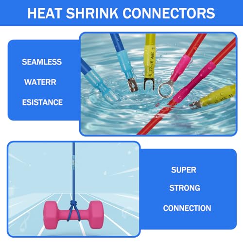 710Pcs Heat Shrink Wire Connectors Kit, Marine Grade Tinned Copper Electrical Terminals, Waterproof Ring Fork Spade Butt Connectors for Automotive Boat Wiring