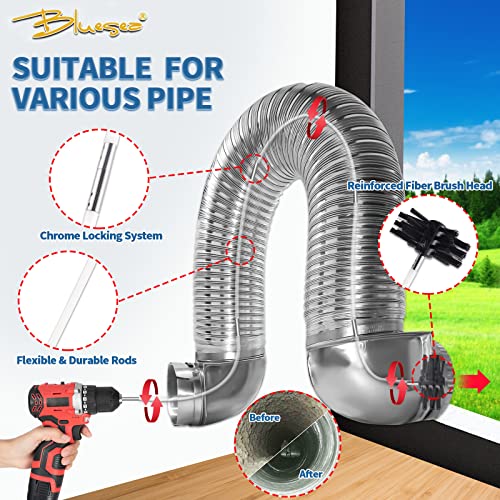 Bluesea 7 Pieces 30 Feet Dryer Vent Cleaner Kit, Reinforced Nylon Dryer Vent Cleaning Kit, Durable Dryer Vent Brush Vacuum Attachment with Flexible Lint Trap Brush, Vacuum & Dryer Adapters - color: Upgrade, size: 30 FT