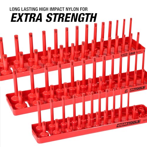 OEMTOOLS 22234 6-Pc SAE & Metric Socket Tray Set for Sizes 1/4", 3/8”, 1/2" - color: Red and Black