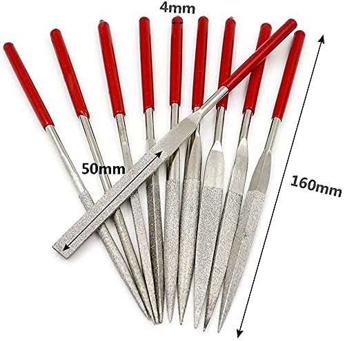 10Pcs 4mm x 160mm Mini Diamond Needle File Set for Carving Metal Ceramic Tile Glass Wood Fit Jewelers Hobby - size: 4*160mm