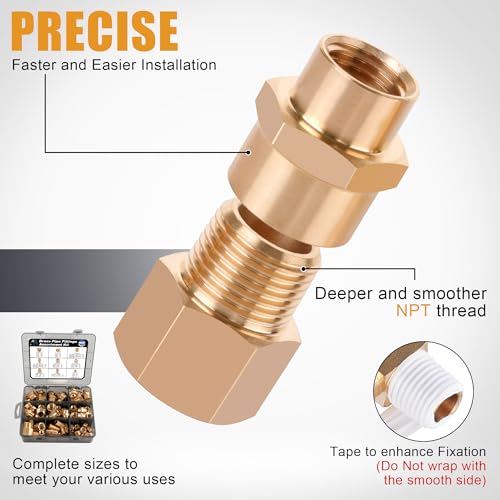 106PCS Brass Pipe Fittings Assortment Kit,1/8" 1/4" 3/8" 1/2" NPT