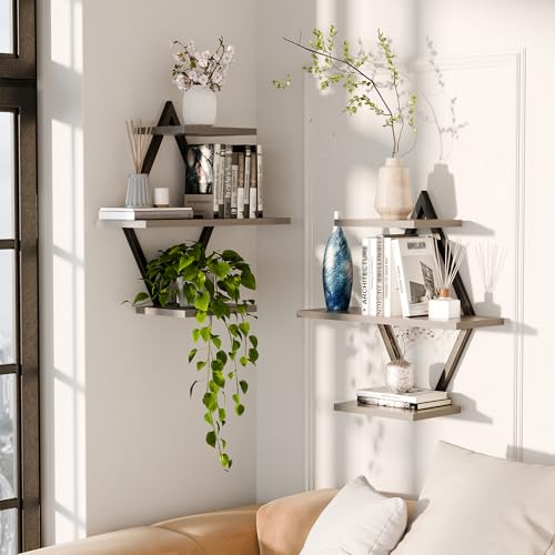 Floating Wall Shelves, Set of 2, Gray - color: Grey